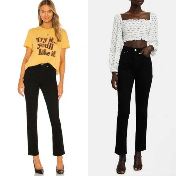 Re/Done Originals 80s Slim Straight in Jet Black 25 - Picture 2 of 11